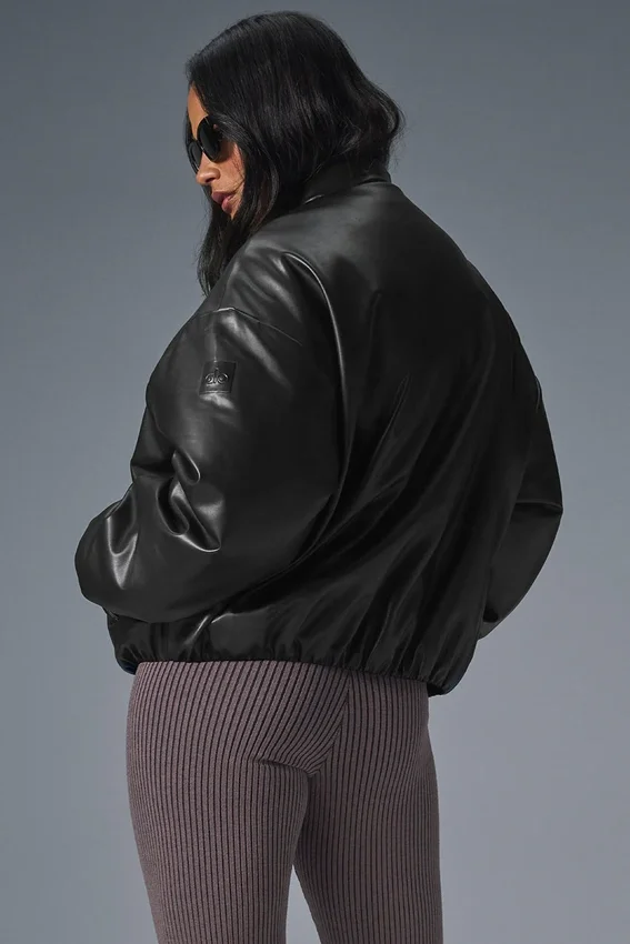 Faux Leather Premier Bomber - Black