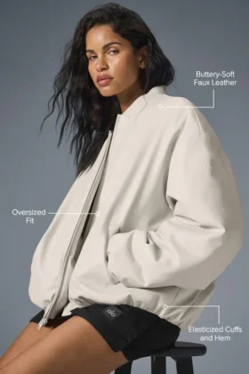 Faux Leather Premier Bomber – Bone