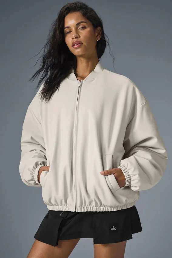 Faux Leather Premier Bomber - Bone
