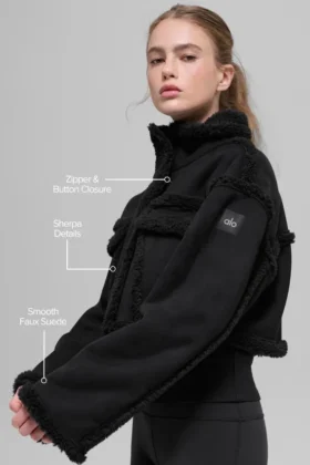 Faux Shearling Snowfall Cropped Jacket – Black