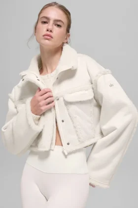 Faux Shearling Snowfall Cropped Jacket - Ivory