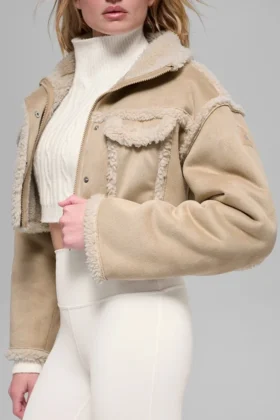 Faux Shearling Snowfall Cropped Jacket – Woodland Tan
