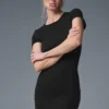 Goddess Ribbed Short Sleeve Dress - Black