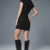Goddess Ribbed Short Sleeve Dress - Black