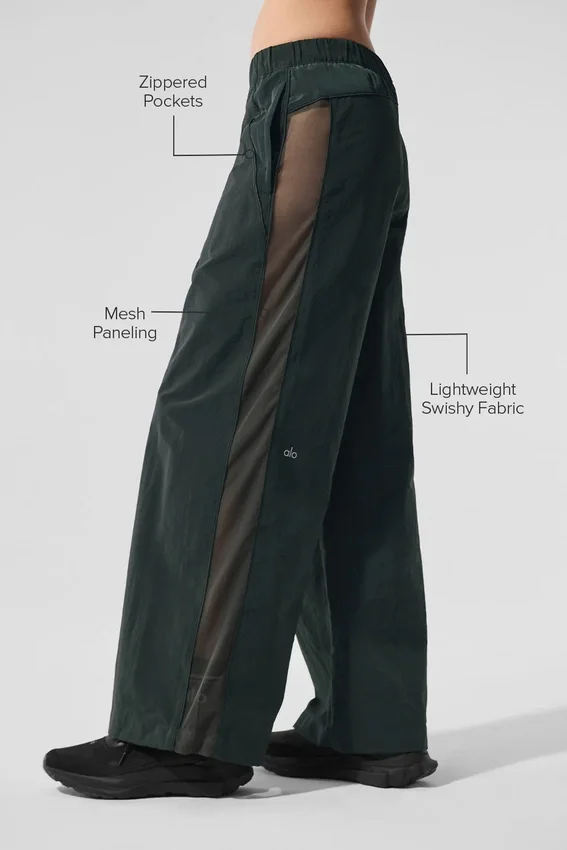 High-Waist Origin Wide Leg Track Pant - Charcoal Green