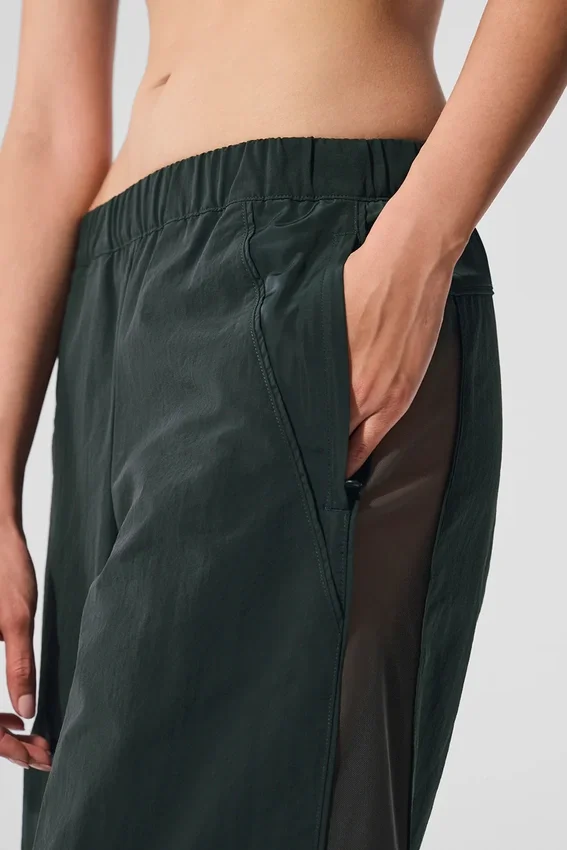 High-Waist Origin Wide Leg Track Pant - Charcoal Green