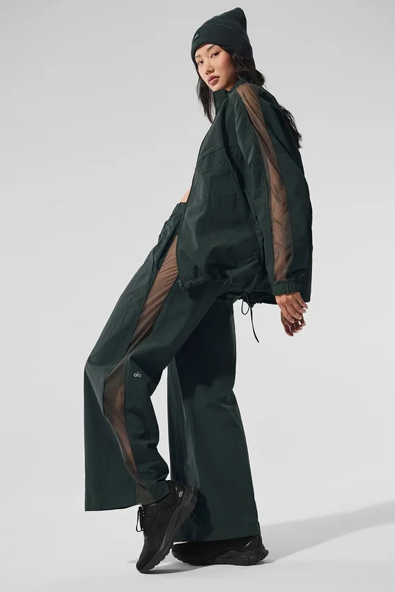 High-Waist Origin Wide Leg Track Pant - Charcoal Green