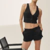 Linen Blend Low-Rise Riviera Trouser Short - Black