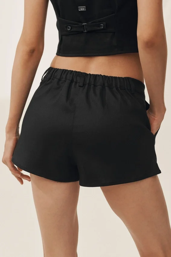 Linen Blend Low-Rise Riviera Trouser Short - Black