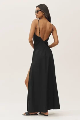 Linen Blend Riviera Maxi Dress – Black