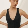 Linen Blend Riviera Vest - Black