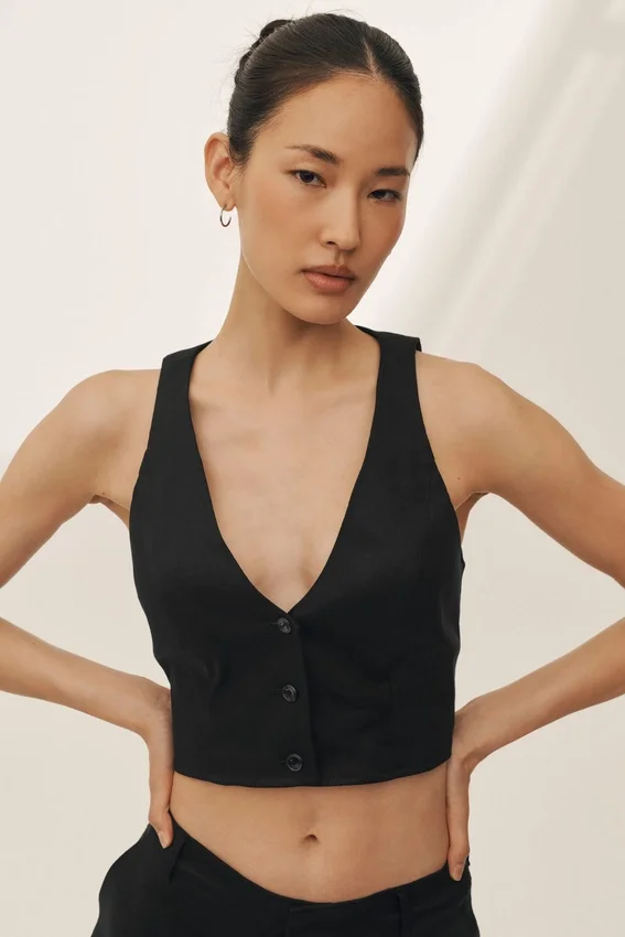Linen Blend Riviera Vest - Black