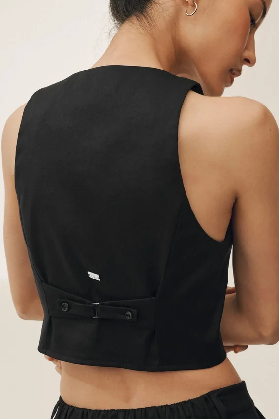 Linen Blend Riviera Vest - Black