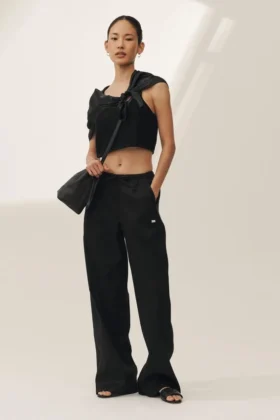Linen Blend Riviera Wide Leg Pant - Black