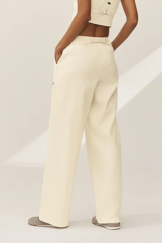 Linen Blend Riviera Wide Leg Pant - Sandy Beige