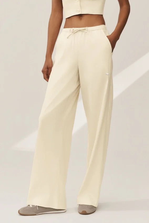 Linen Blend Riviera Wide Leg Pant - Sandy Beige