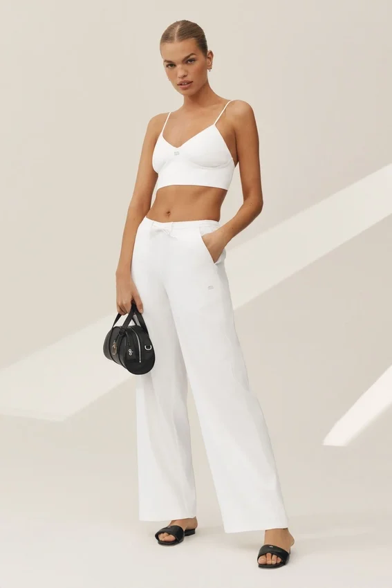 Linen Blend Riviera Wide Leg Pant - White