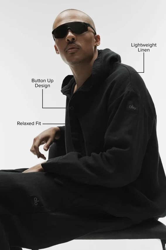 Linen Days Button up Hoodie - Black