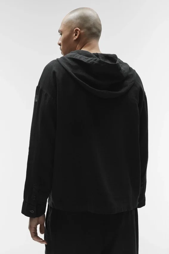 Linen Days Button up Hoodie - Black