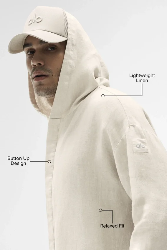 Linen Days Button up Hoodie - Bone