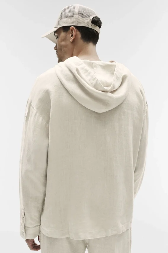 Linen Days Button up Hoodie - Bone
