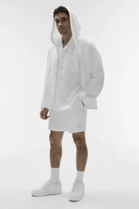 Linen Days Button up Hoodie - White