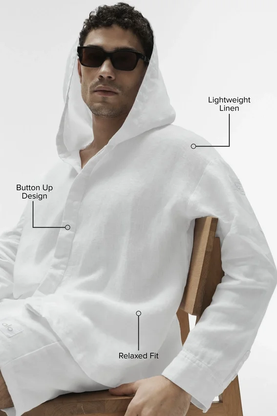 Linen Days Button up Hoodie - White