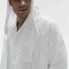 Linen Days Button up Hoodie - White