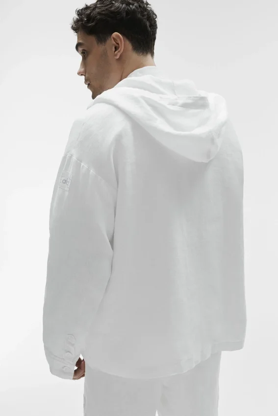Linen Days Button up Hoodie - White