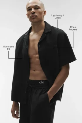 Linen Days Short Sleeve Button up – Black