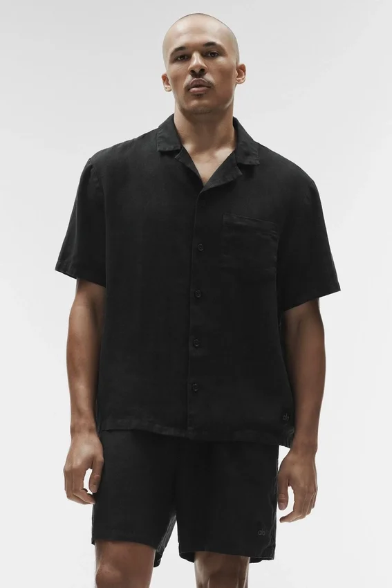 Linen Days Short Sleeve Button up - Black