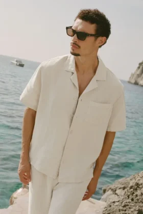 Linen Days Short Sleeve Button up - Bone