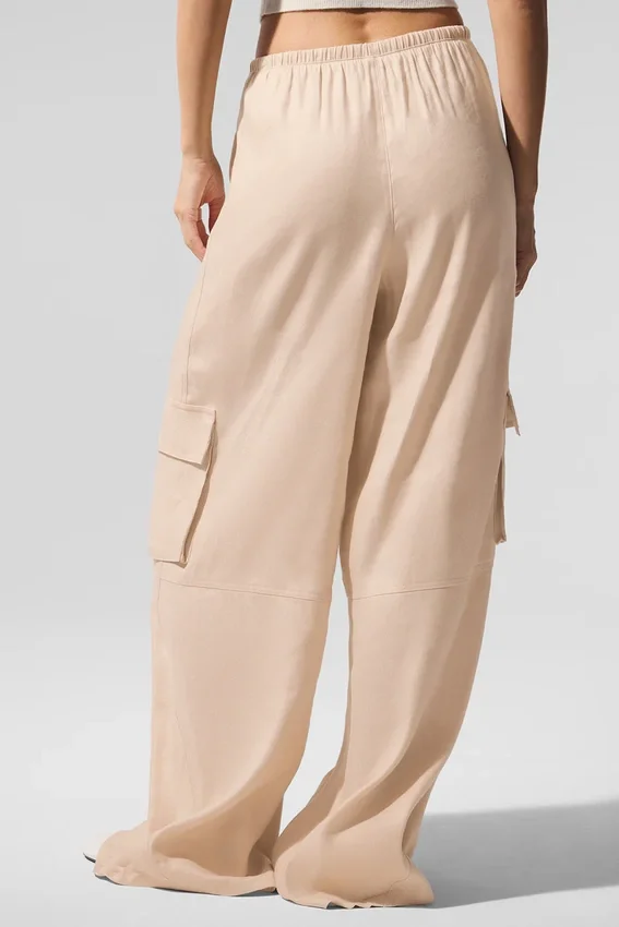 Linen Getaway Cargo Wide Leg Pant - Macadamia