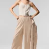Linen Getaway Cargo Wide Leg Pant - Macadamia