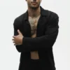 Linen Jersey Coastal Long Sleeve Button up - Black