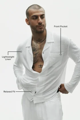 Linen Jersey Coastal Long Sleeve Button up – White
