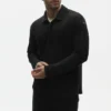 Linen Jersey Coastal Long Sleeve Pullover - Black