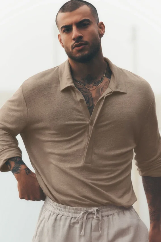 Linen Jersey Coastal Long Sleeve Pullover - Gravel