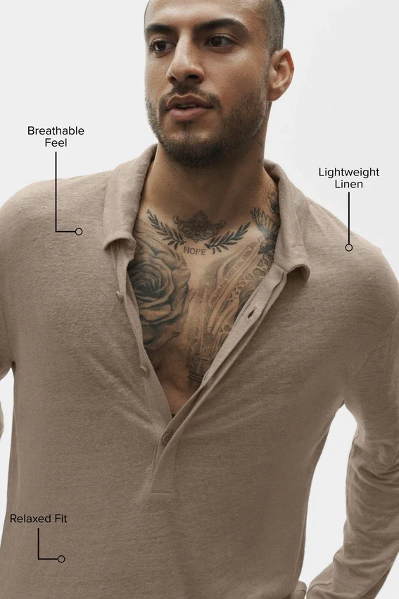 Linen Jersey Coastal Long Sleeve Pullover - Gravel