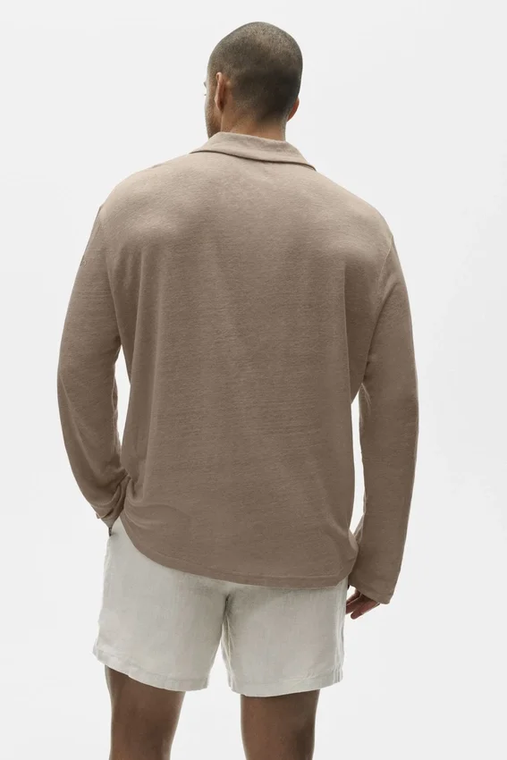 Linen Jersey Coastal Long Sleeve Pullover - Gravel