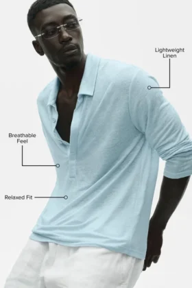 Linen Jersey Coastal Long Sleeve Pullover – Seaside Blue