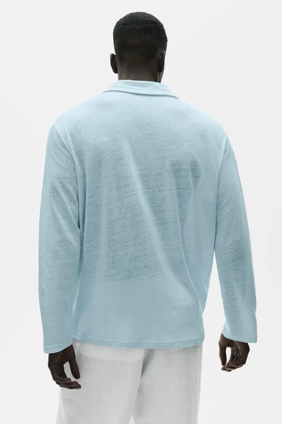 Linen Jersey Coastal Long Sleeve Pullover - Seaside Blue