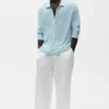Linen Jersey Coastal Long Sleeve Pullover - Seaside Blue