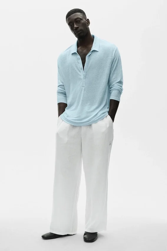 Linen Jersey Coastal Long Sleeve Pullover - Seaside Blue