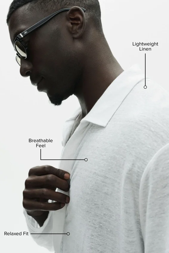 Linen Jersey Coastal Long Sleeve Pullover - White
