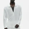 Linen Jersey Coastal Long Sleeve Pullover - White