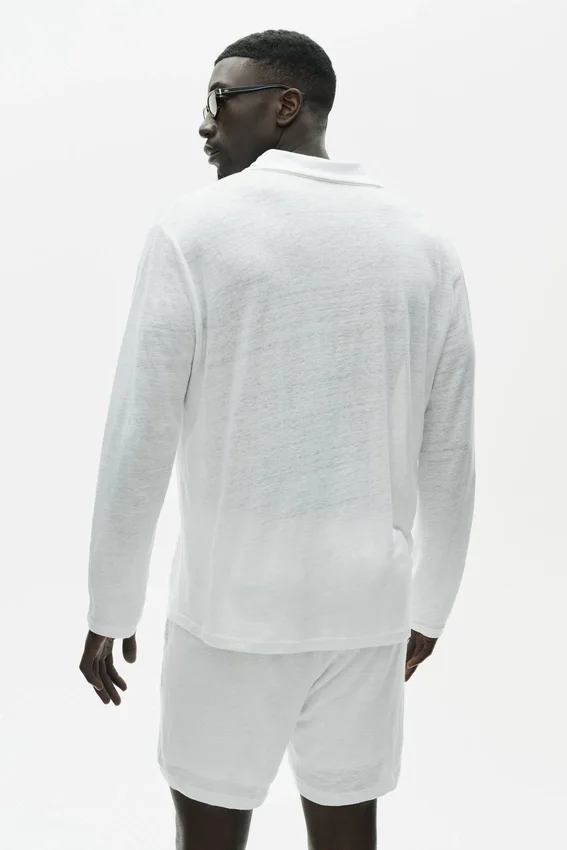 Linen Jersey Coastal Long Sleeve Pullover - White
