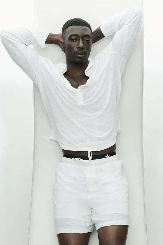 Linen Jersey Coastal Long Sleeve Pullover - White