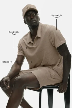 Linen Jersey Coastal Short Sleeve Polo – Gravel