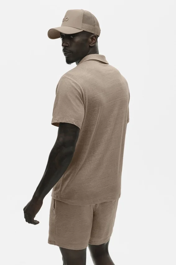 Linen Jersey Coastal Short Sleeve Polo - Gravel